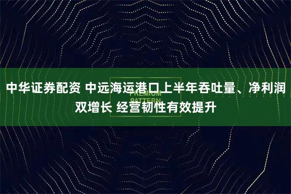 中华证券配资 中远海运港口上半年吞吐量、净利润双增长 经营韧性有效提升